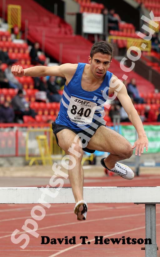 Johnny Taylor on his way to winning the 3000 metres steeplechase, 2012 North Eastern Championships.